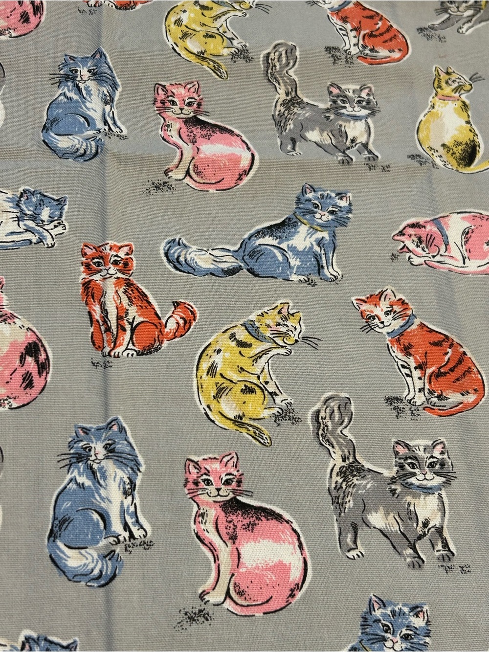 Cath Kidston Grey Multicolor Cat Print Tea Towel